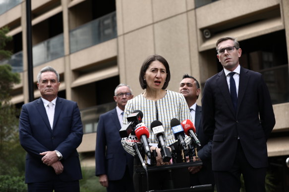 Premier Gladys Berejiklian unveils the state government's stimulus package on Tuesday.