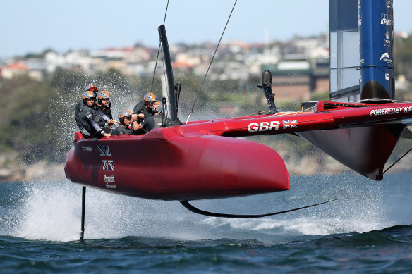 Great Britain SailGP team train during a practice session ahead of SailGP on Sydney Harbour.