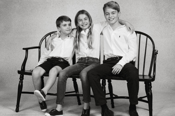 From left: Prince Louis, Princess Charlotte and Prince George in a photograph released on Christmas Day.