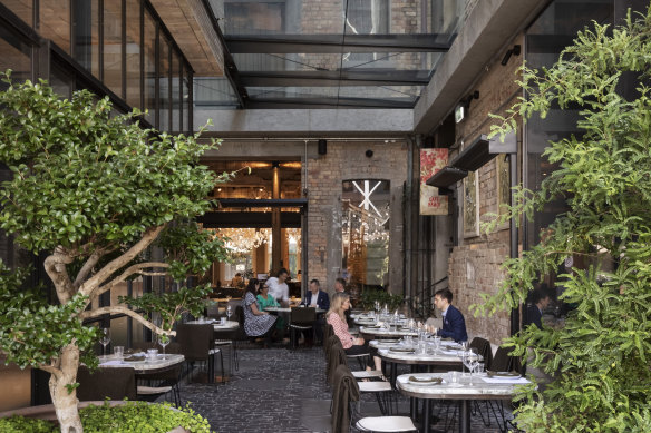 Inside-outside area at the Kingi restaurant, The Hotel Britomart.  