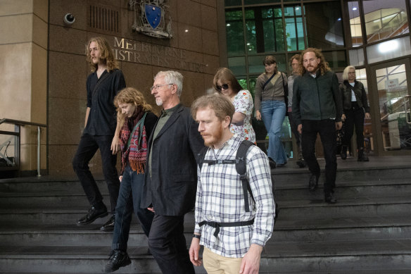 Isla Bell’s friends and family members leave court after Monday’s hearing.