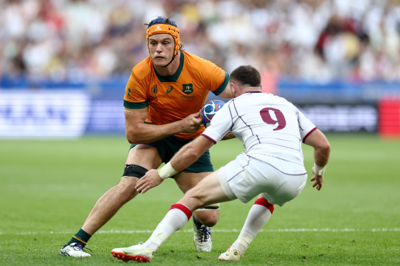 Tom Hooper hit the ball up during the Wallabies’ win against Georgia last weekend. 