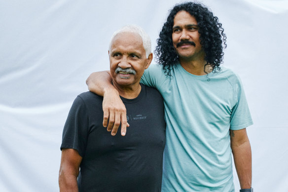 Nathan Appo (right) is growing his moustache for the eighth year in a row to raise awareness around men’s health issues, inspired in part by his father’s mental health struggles.
