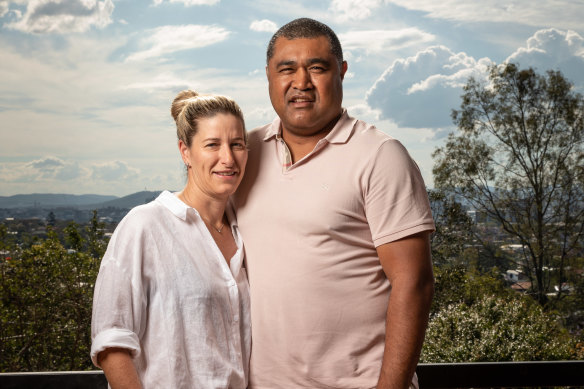 Toutai Kefu and wife Rachel at their Brisbane home. 