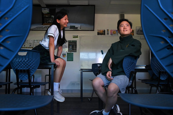 Students at the state’s top-performing non-selective state school Killara High Coco Wang, 18, and Clive Guo, 17.