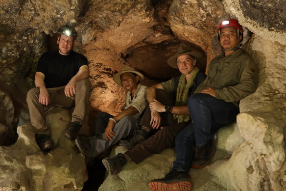 Members of the research team (left to right) Maxime Aubert, Budianto Hakim, Adam Brumm and Adhi Agus Oktaviana.