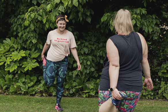 Body positive personal trainer Shelley Lask (left).