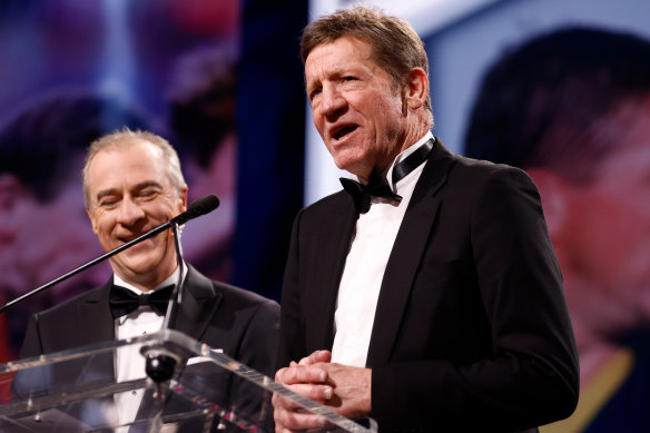 Chris McDermott on stage with host Gerard Whateley.