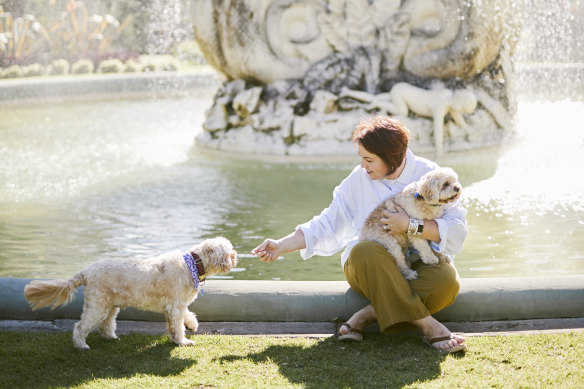 Senator Kitching with her dogs during a photo shoot for an edition of Good Weekend published in 2018.