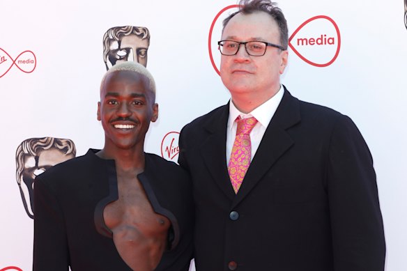 Ncuti Gatwa and Doctor Who showrunner Russell T. Davies at the Virgin Media British Academy Television Awards in 2022.