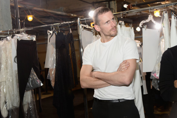 Designer Dion Lee prepares backstage for his fashion show during New York Fashion Week in February 2019.