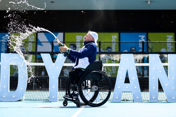 Dylan Alcott at the announcement of his retirement.