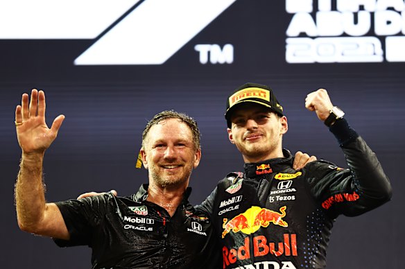 Horner with Red Bull racing champion Max Verstappen.