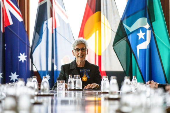 Outgoing governor Linda Dessau during a proclamation ceremony for King Charles at Government House last year.