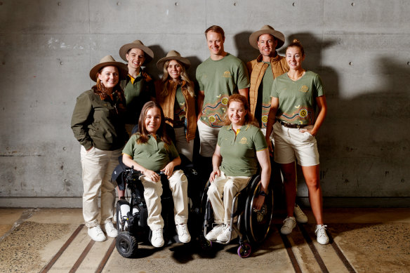 Australian Paralympic athletes in the team’s new uniform in Sydney on Friday. 
