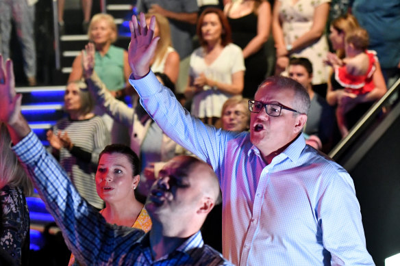 Scott Morrison at his Horizon Church during the 2019 election campaign.