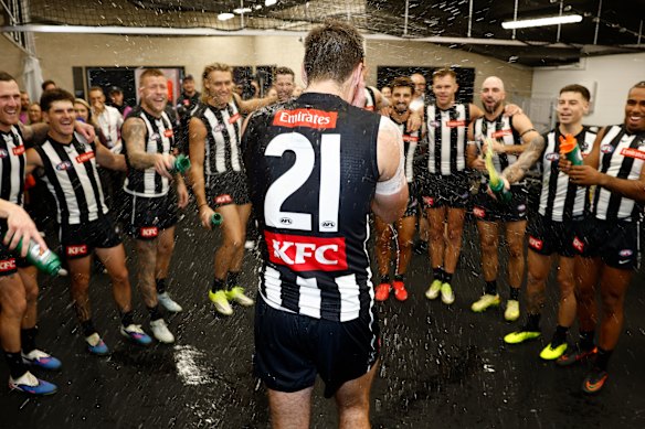 Oscar Steene cops the Gatorade shower during the team song.