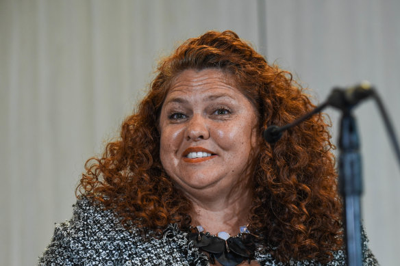 Collingwood integrity committee member Jodie Sizer at a Collingwood press conference on Monday, 