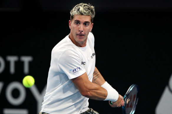 Thanasi Kokkinakis in action against Roberto Bautista Agut.