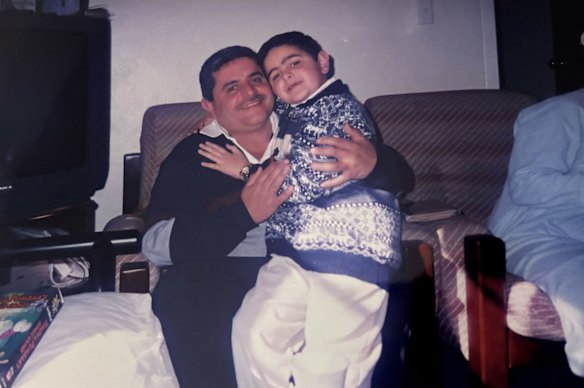 Mostafa Rachwani, aged 9, with his father, Yousef.