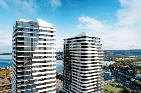 Renders of the project by Sydney developer ALAND and IHG Hotels & Resorts to open a voco hotel at its landmark mixed-use development in Gosford, Archibald by ALAND.