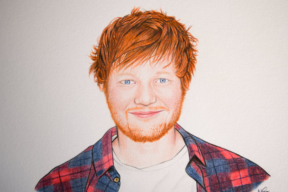 An image of pop star Ed Sheeran, drawn by Nathan McCarron.