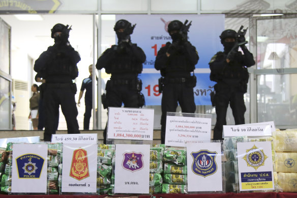 Thailand’s Narcotics Suppression Bureau, pictured in 2019 with seized drugs, recently seized tonnes of methamphetamine headed for Australia.