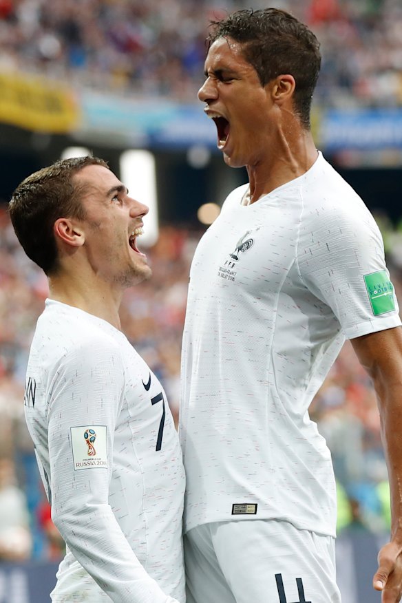Winner: France's Raphael Varane, right, and Antoine Griezmann celebrate a goal.