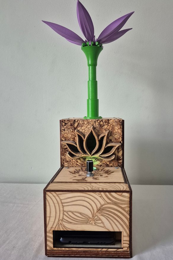 King’s design and technology piece: a  mechanical flower phone lockbox.