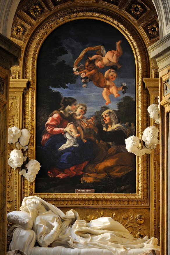 The Blessed Ludovica Albertoni sculpture by Bernini, and painting by Baciccio, at the Church of San Francesco a Ripa.