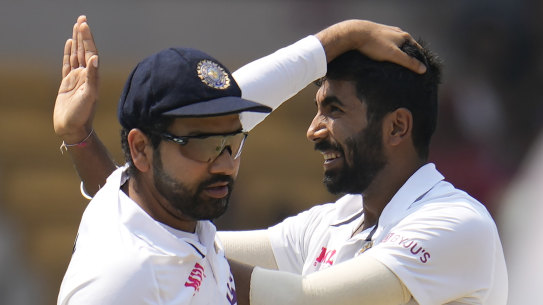Indian captain Rohit Sharma (left) with Jasprit Bumrah.