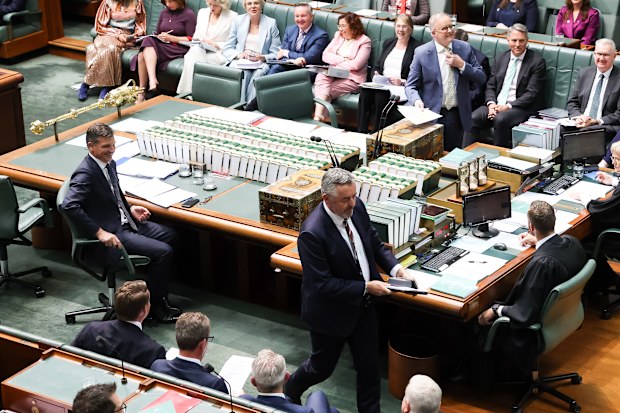 Deputy Nationals leader Darren Chester leaves under 94a during question time at Parliament House in Canberra on Thursday 28 May 2026. 
