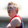 Making a claim: Clayton Oliver played in a VFL practice match on Wednesday, and is pushing for opening-round selection..