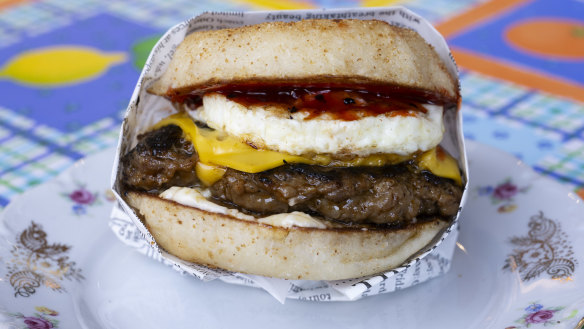Tita’s egg, cheese and longganisa (spiced pork sausage) on a house-made pandesal muffin.