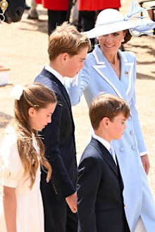 Princess Charlotte of Wales, Prince George of Wales, Catherine, Princess of Wales and Prince Louis of Wales during Trooping The Colour