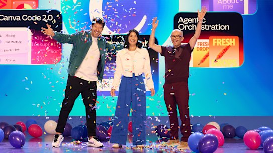 Canva founders Cliff Obrecht, Melanie Perkins and Cameron Adams has unveiled a new AI-based product push in LA.