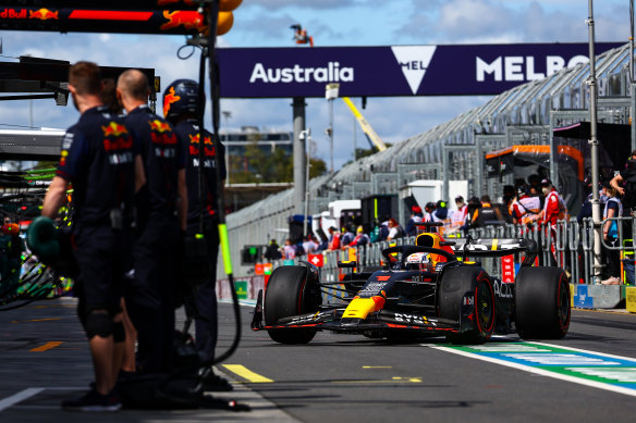 Max Verstappen drives into pit lane at Albert Park,