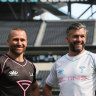 Matt Giteau and Adam Ashley-Cooper at the new $6 billion SoFi Stadium in Los Angeles.