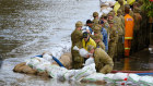 Defence Force personnel help with the sandbagging efforts during the October 2022 floods at Echuca, Victoria.