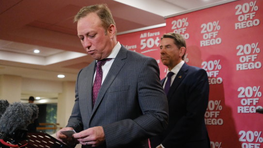 Then premier Steven Miles and treasurer Cameron Dick addressing the media before handing down what would be their final state budget.