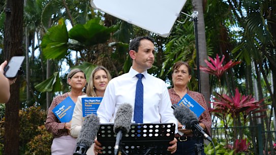 David Crisafulli, pledging a statewide crime victim advocate service from Townsville, faced a third-straight day of questions about whether abortion laws will change if the LNP wins government.