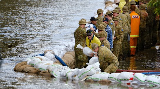 CFA, Army and Airforce crews have been helping with the mammoth sandbagging effort.