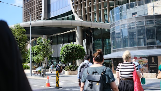 The entry to the Queensland government’s 1 William Street headquarters.