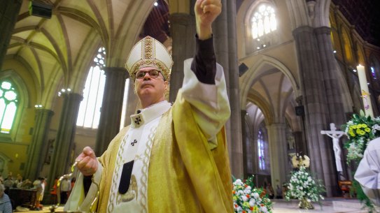 Catholic Archbishop of Melbourne Peter Comensoli at St Patrick’s Cathedral on Easter Sunday.