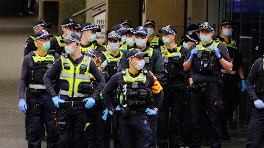 Police in Melbourne on Friday.