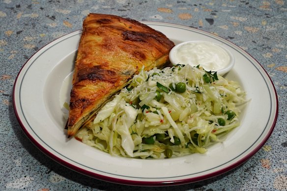 Spanakopita and cabbage salad at Laikon Deli in Richmond.