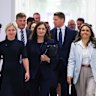 The anti-net zero bloc: Senator Jessica Collins, Shadow Minister for Defence Angus Taylor, Senator Sarah Henderson, Member for Canning Andrew Hastie and Senator Jacinta Nampijinpa Price with other Liberal MPs and senators arrive for their party room showdown on Wednesday. 