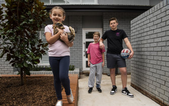 Siblings Remi, Lincoln and Logan Compagnon at their Hunters Hill home
