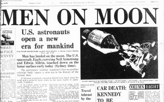 The Sydney Morning Herald's front page reporting on the Apollo 11 landing.