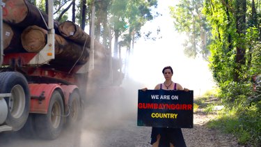 Sandy Greenwood, Gumbaynggirr Traditional Owner and spokesperson who has been leading a logging protest at Nambucca State Forest. 